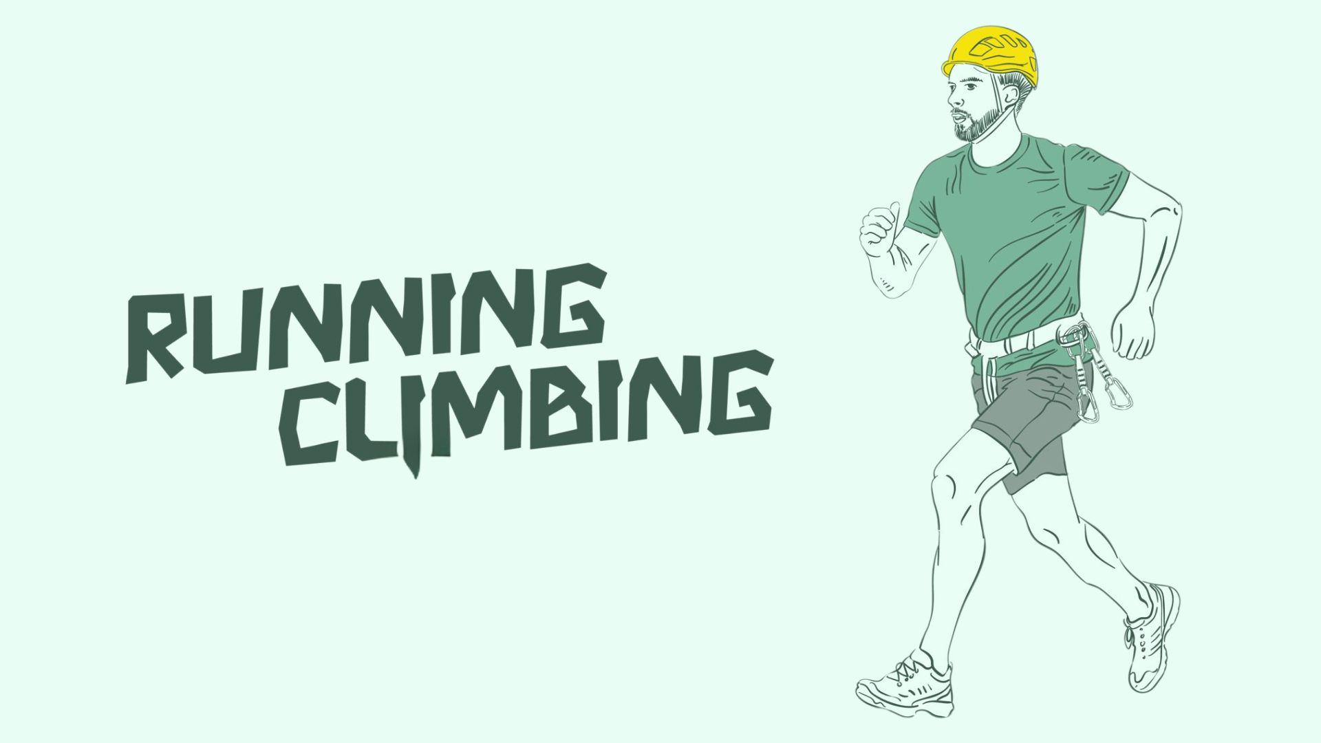 Ilustración de un escalador corriendo con casco y arnés, representando la combinación entre running y escalada.