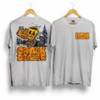 Mockup de playera Chalk Dealer gris unisex con ilustración grande en espalda y logo Chalk Dealer al frente, Belay Partners