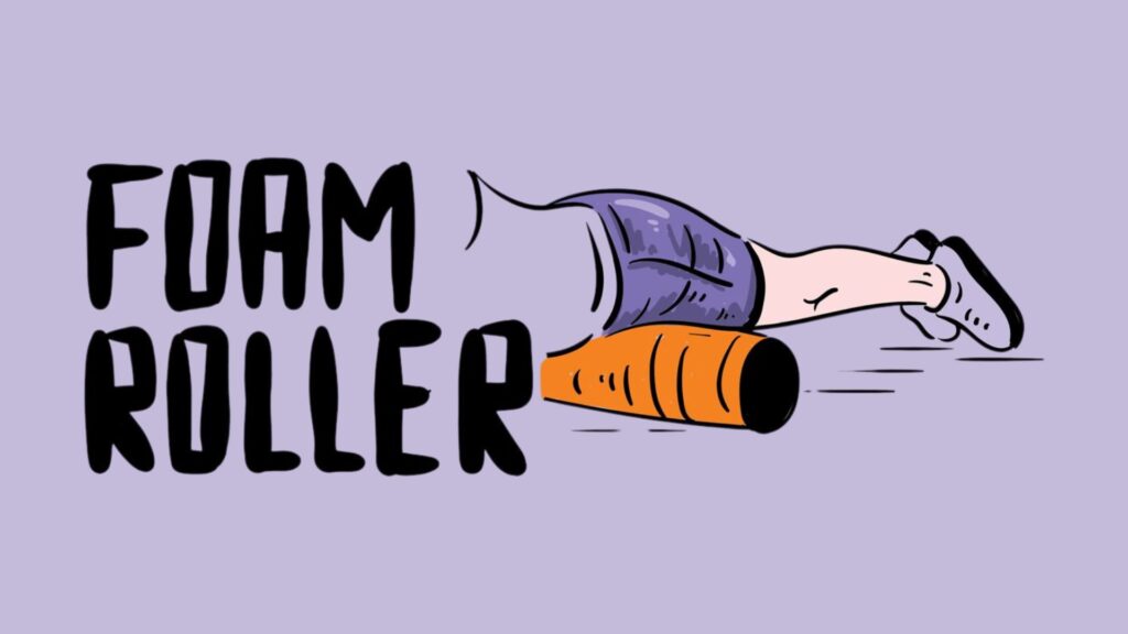 Ilustración de foam roller y persona rodando el muslo; portada ‘Foam Roller