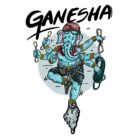 Ilustración original de Ganesha escalador con casco, arnés, mosquetones y cuerda para playera de escalada Belay Partners