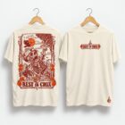 Playera Rest in Crux color crema de Belay Partners, vista frontal y trasera con ilustración de escalada y diseño de edición limitada.