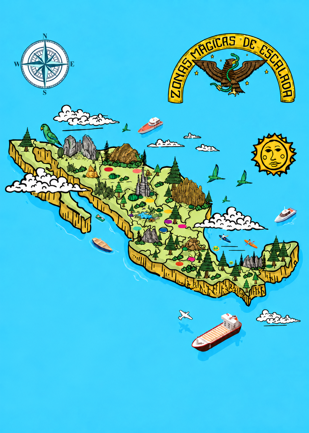 Mapa de las zonas de escalada de México ilustrado por Carlos Chong