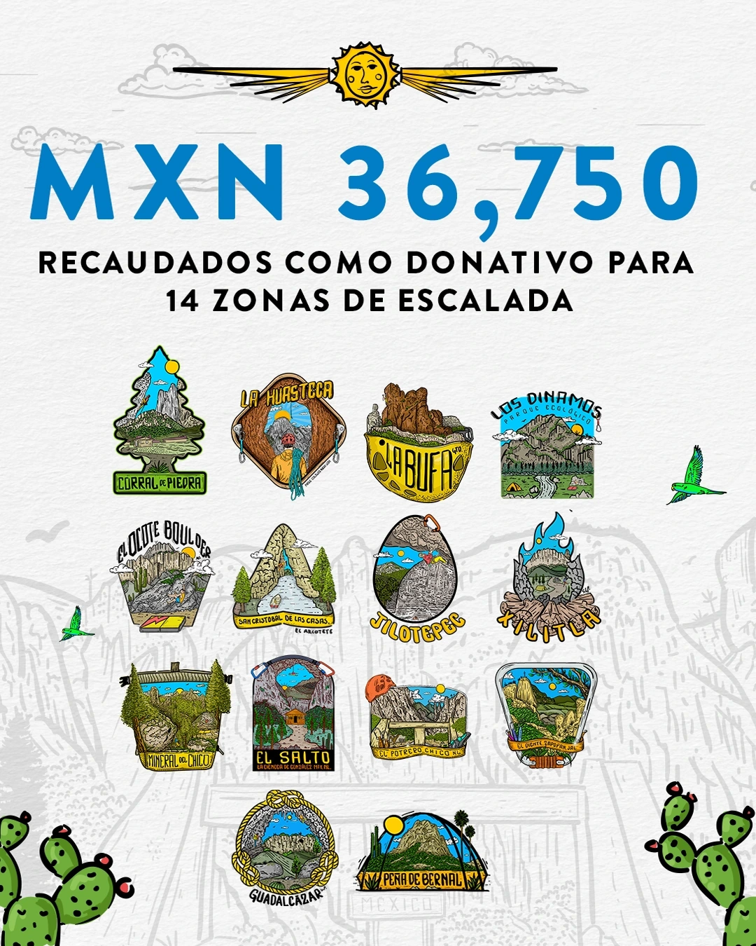 Donativo para catorce zonas de escalada