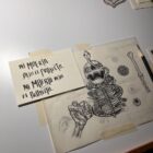 Proceso de ilustración y tipografía Ni muerto dejo el proyecto dibujadas a mano sobre papel